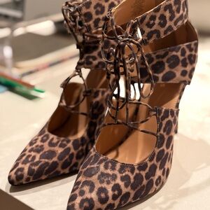 Express Animal Print Lace-Up Heels